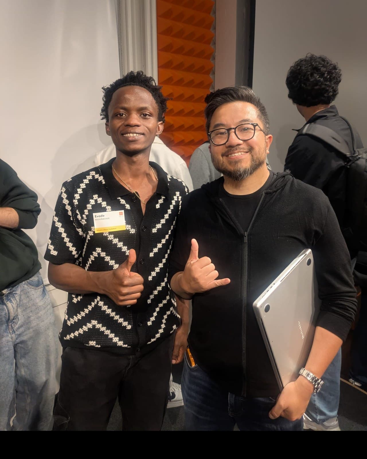 Evode Manirahari with Garry Tan at the GStack × GBrain hackathon.